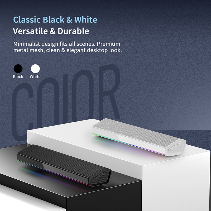 Computer Soundbar RGB Light Bar USB-C Dongle Desktop Bluetooth Speaker Wireless Subwoofer(Black)