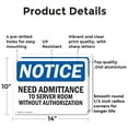 thumbnail image 2 of (2 Pack) No Admittance To Server Room OSHA Notice Sign 14 Inch X 10 Inch Indoor / Outdoor Rust-Free Aluminum Metal Signs for Workplace, Workshop, and Construction Site, Made in the USA, 2 of 8
