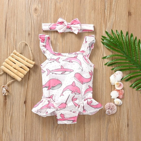 

Honeeladyy Infant Girls Swimsuit Sleeveless Beach Print Marine Animal Swimwear Headband kids swimsuits girls swimsuits 4-16 clearance