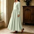 thumbnail image 5 of KICILVS Victorian Costume Women V Neck Long Sleeve Ruffle Trim Cuff Swing A Line Dress Renaissance Cosplay Outfit, 5 of 9