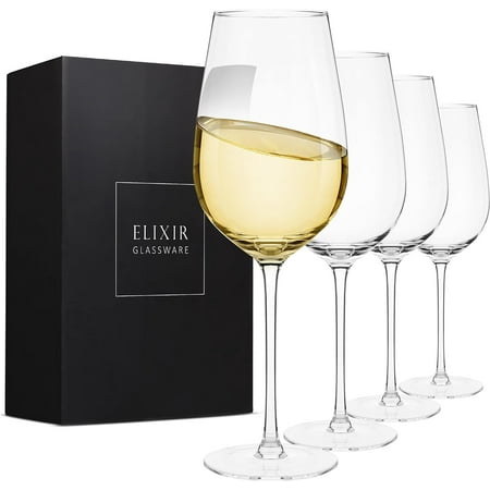 

White Wine Glasses Set of 4 - Hand Blown Crystal Wine Glasses - Modern Long Stem Wine Glasses - Tall Chardonnay Wine Glasses with Stem For Wedding Christmas Wine Tasting Wine Lovers - 18 oz Clear