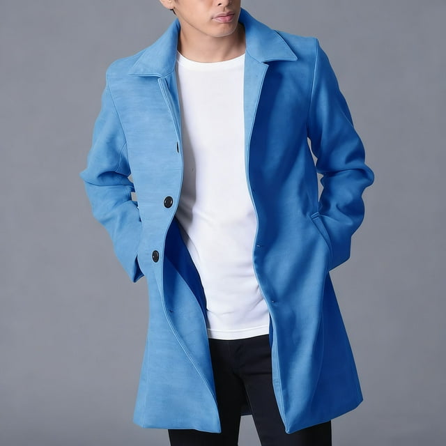 Men's Fashion Long Sleeve Lapel Button Down Cardigan Jacket with Side Pockets for Spring Outdoor Casual Wear