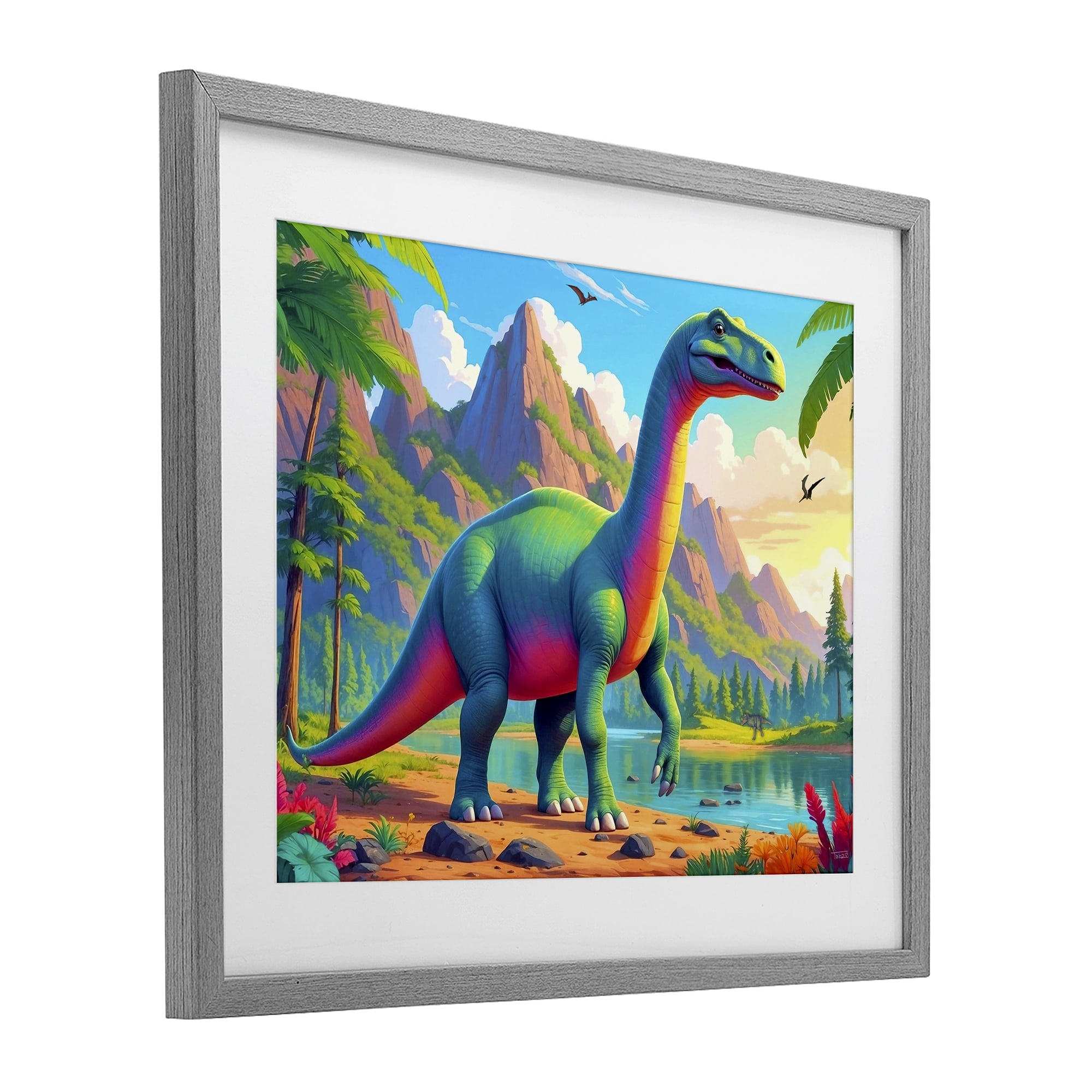 Stupell Industries Vibrant Brontosaurus by River Gray Framed Print Under Glass, design by Tabz Jones