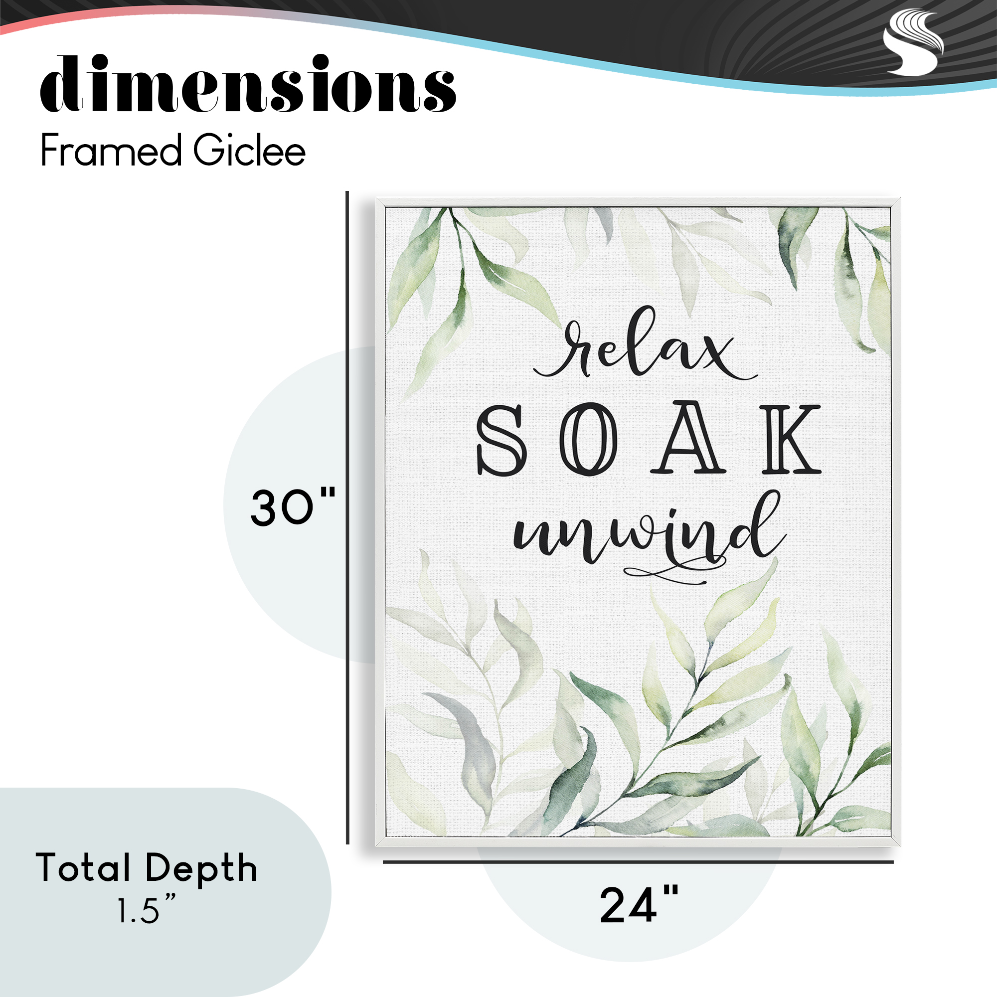 Soak & Unwind with Leaves White Framed Giclee Art, design by Lettered and Lined
