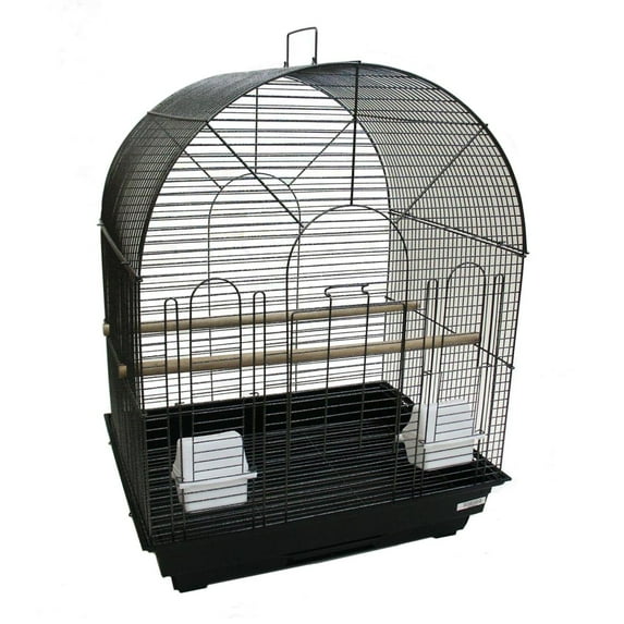 YML 1934BLK_4924BLK 1/2" Bar Spacing Round Top Bird Cage with Stand, Black