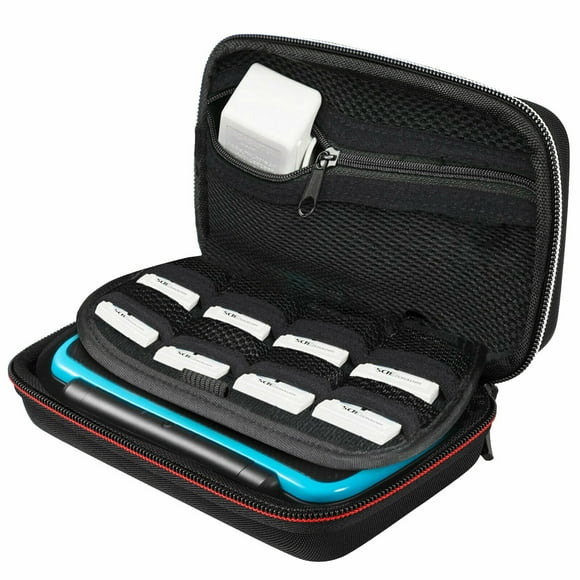 EEEkit Hard Shell Carrying Case Fit for Nintendo 2DS XL, Fits 16 Game Cards, Wall Charger, and Removable Accessories Pouch and Extra Large Stylus, Black