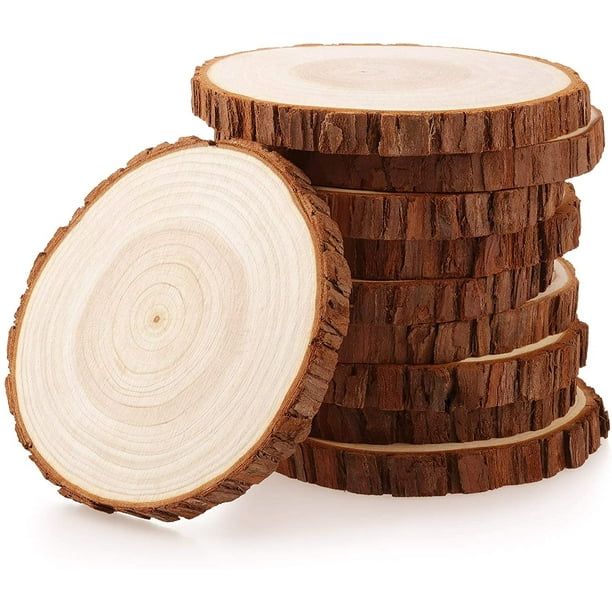 Fuyit Discos de Madera 20 Piezas Discos de Troncos de Madera 9-10cm Círculos de Madera sin Terminar Círculos de Madera sin Taladrar sin Agujero para Manualidades Discos de Madera Centros de Mesa de Boda Decoración de Navidad Disco de Árbol Zhivalor HFP-0431