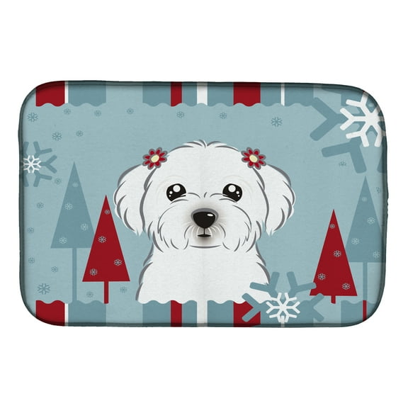 Winter Holiday Maltese Dish Drying Mat