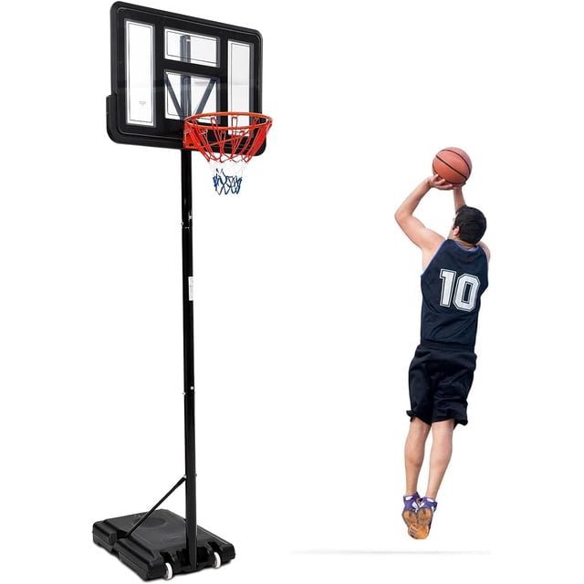 Portable Basketball Hoop System - Adjustable Height Goal from 5.2 to 10 FT with 44 Inch Backboard and Wheeled Base