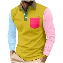 hotojiny Men's Fashion Shirt Casual Long Sleeve Big and Tall Golf Sport Pullover Stylish Colorblock Button Collared Casual Clothing