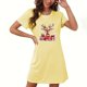 thumbnail image 1 of Camisón corto de talla grande para mujer, camisón de manga corta con estampado de pecho a la moda, camisón para mujer, 1 of 2