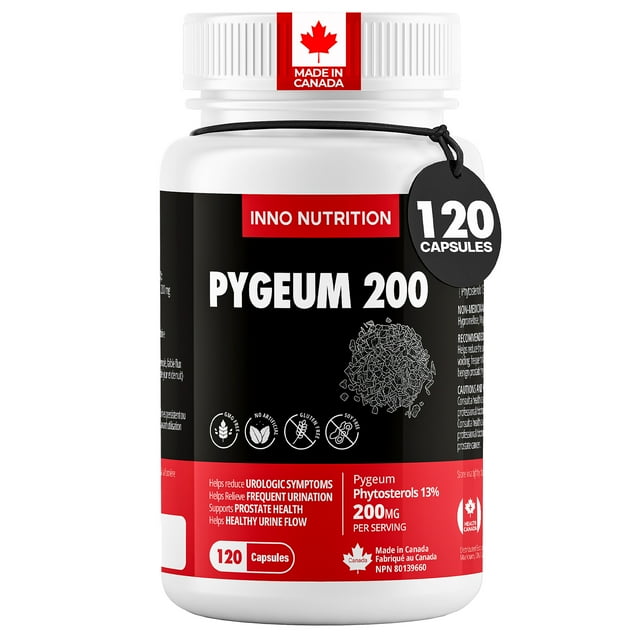 Inno Nutrition Pygeum Extract 200mg (13.0% Phytosterols) | 120 Capsules | Prostate & Urinary Health Support for Men | Made in Canada