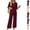 Wine, variant on HAJWOH Two Piece Sets for Women 3/4 Length Sleeve Lounge Sets Vacation Travel Outfits Fashion Clothing