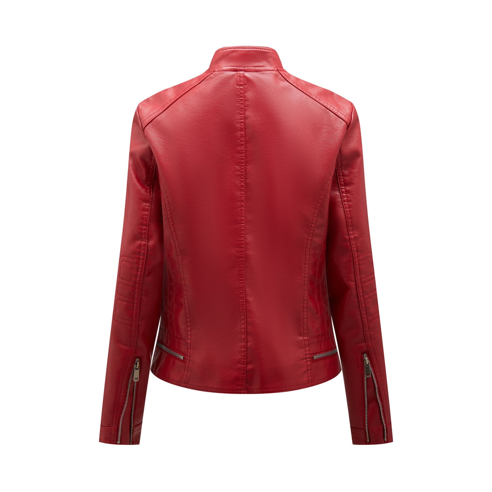 YOIAVAIOY Moto Jackets for Women Faux Leather Cropped Jacket Long Sleeve Zip Up Bomber Jacket Slim Biker Coat Wine L