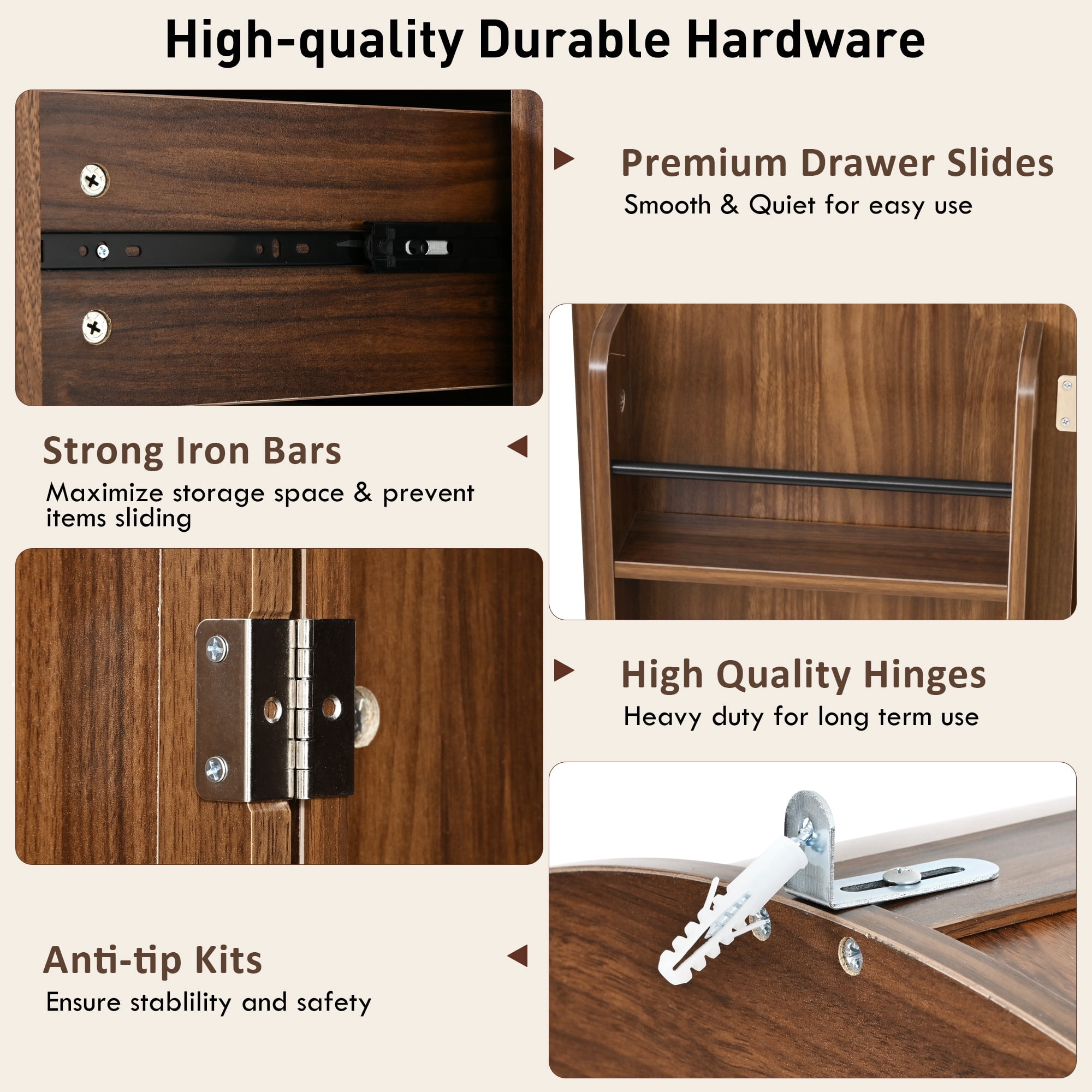 Homy Casa 72" Tall Arched Pantry Cabinet with Fluted Doors, Adjustable Shelves and 2 Drawers, Walnut