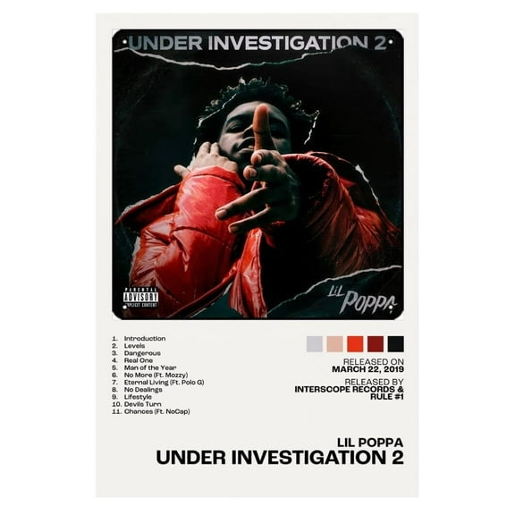 Lil Poppa Under Investigation 2 Album Cover Music Poster Rap Home Decor For Living Room Hip-Hop Aesthetic Rapper Album Wall Art Records Poster Wall Decor For Bedroom