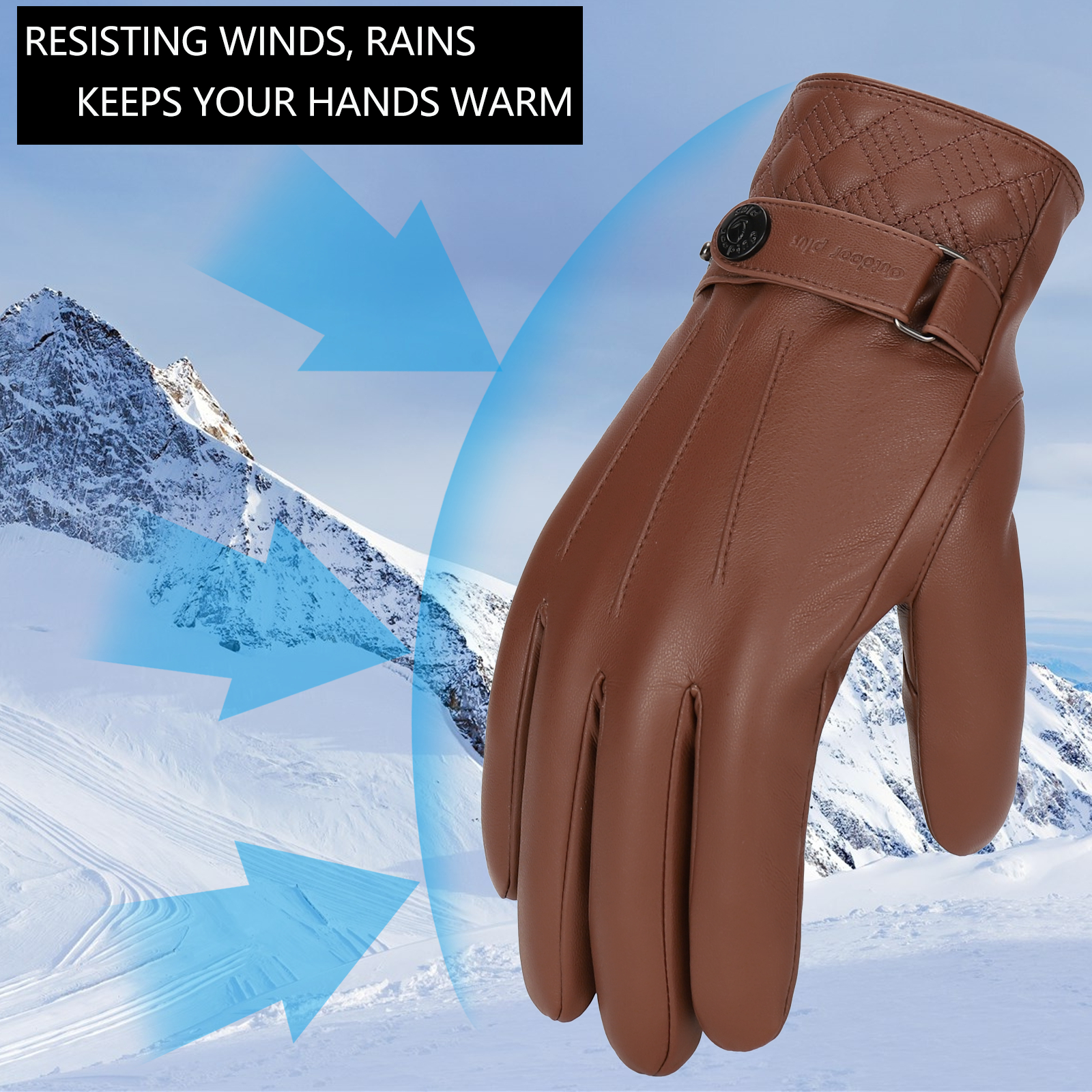 Leather Gloves for Men, Warm Wool Lined PU Leather Winter Gloves Touchscreen Texting,Driving Gloves Men Waterproof - image 4 of 7