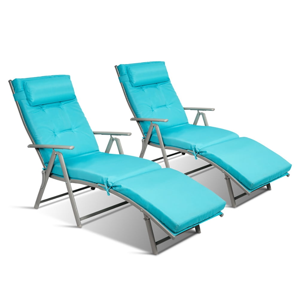 Aimee Lii Adjustable Outdoor Lightweight Folding Chaise Lounge Chair with Pillow, Patio Loungers, Blue Aimee Lii Adjustable Outdoor Lightweight Folding Chaise Lounge Chair with Pillow, Patio Loungers, Blue