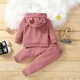 thumbnail image 5 of Mikilon Girls and Boys Sweat Sets Size 1-5 Years Solid Color Drawstring Outfit Sets Cute Hooded Sweatshirts Elastic Waist Wide Leg Pants, 5 of 5