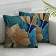 thumbnail image 3 of Decorative Throw Pillow Covers, Blue Gold Ginkgo Leaves Soft Pillow Cases, Square Cushion Cases Pillowcases for Sofa Bed Couch Car Home Decor, 3 of 7