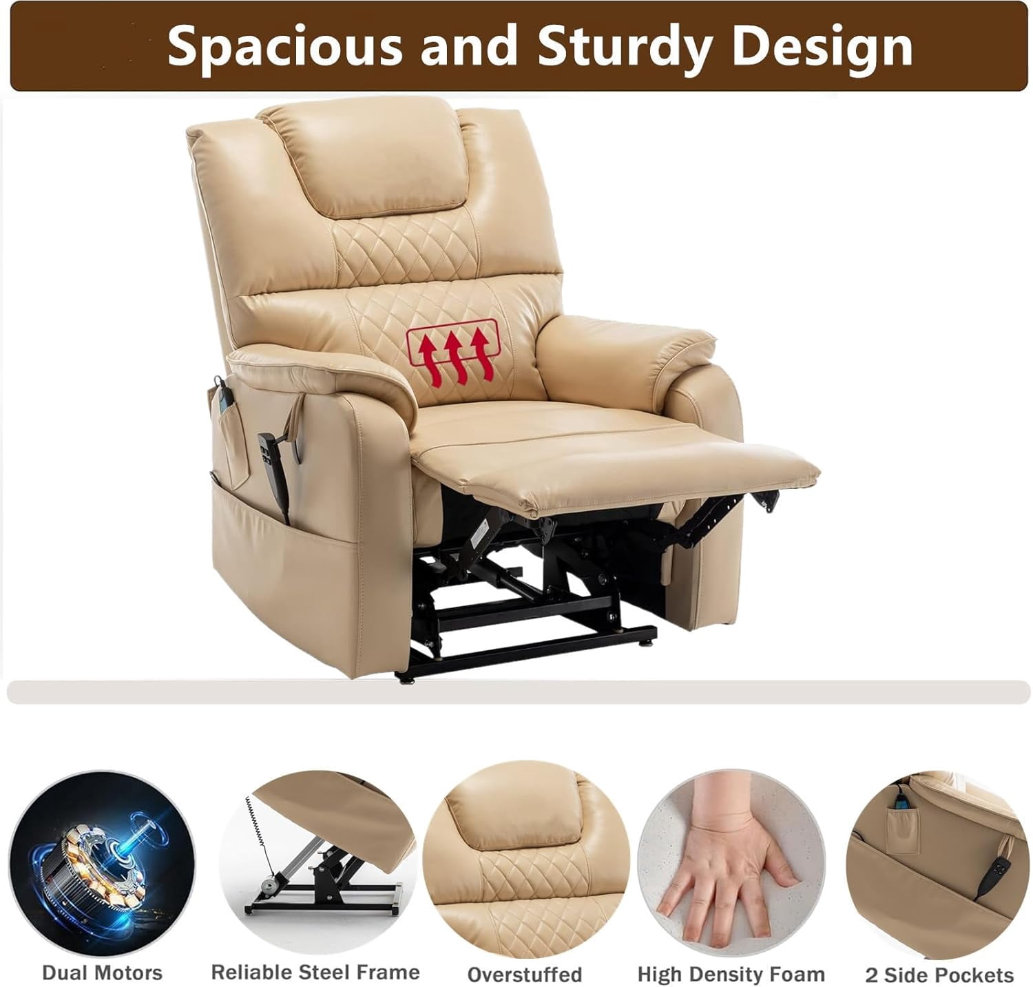 Dual Power Lift Recliner Chair for Elderly with Heat and Massage