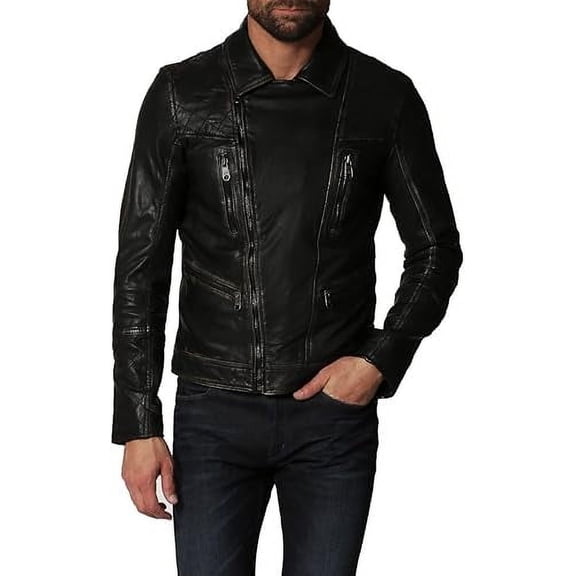New Men's Genuine Lambskin Leather Jacket Black Motorcycle Biker Jacket A782