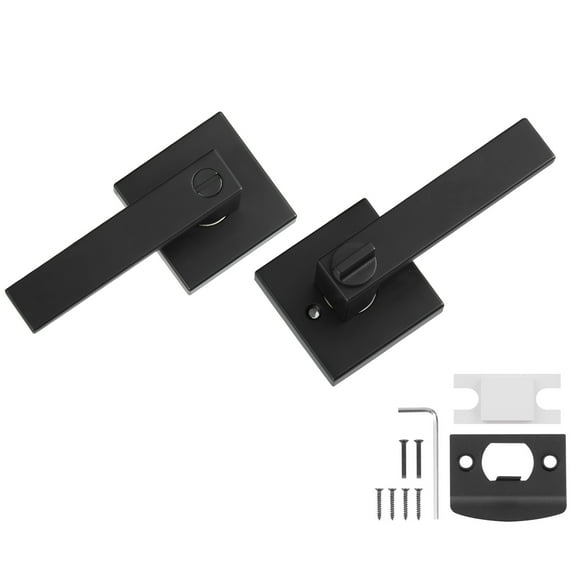 KFFKFF Door Handle with Privacy Feature, Single Pack in Sleek Black Finish, Ambidextrous Lever with Key-Free Locking Mechanism, 45° Turn for Access, Versatile Square Design for Indoor Bedroom