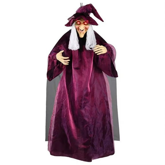 XZKING 71" Halloween Hanging Decorations Animated Talking Witch with Red Eyes Sound, Life Size Hanging Haunted House Creep Prop for Outdoor & Indoor Decor