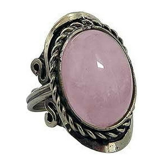 Oval Semi Precious Healing Gemstone Crystal Cabochon Silver Metal Border Adjustable Ring - Womens Natural Fashion Handmade Jewelry Boho Accessories