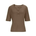 thumbnail image 4 of VEKDONE Short Sleeve Button Down Shirts for Women Casual Loose Fit Crewneck Tunic Tops Summer Lightweight Breathable Basic Tees Coffee L, 4 of 8