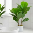 thumbnail image 5 of QinaQin 15.7" Faux Fiddle Leaf Fig Tree Indoor, 2 Pack Artificial Potted Ficus Trees with White Pots and Cement Moss Base, Small Fake Potted Ficus Plants with Realistic Leaves, 5 of 8