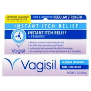 (2 pack) (2 pack) Vagisil Anti-Itch Vaginal Creme, Regular Strength with Benzocaine 5% for Instant Itch Relief, Plus Prebiotic, 1 Ounce