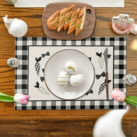

BITOPYTOPSIY Easter And Linen Placemats Light Dining Table Fabric Insulated Table Mats Rabbit Printed Placemats Easter Decorations（4PC） Modern Dining Table Set for 4 round Place Mats for Dining Table