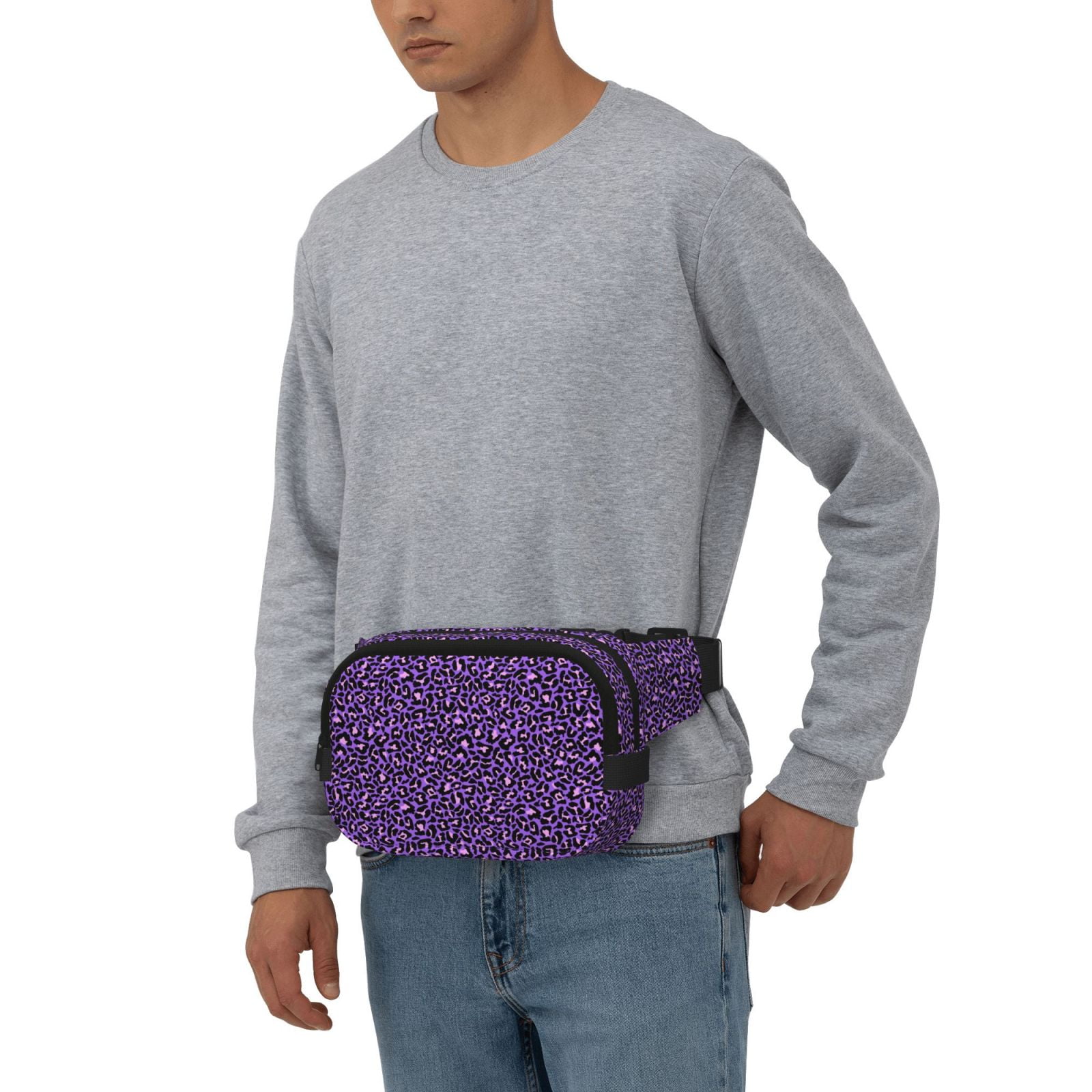 Kuqiui Purple Leopard Print Fanny Packs for Women Cross Body Waist Bag Fashionable Fanny Pack Designer Workout Hiking Waist Pack Running Travel Gym
