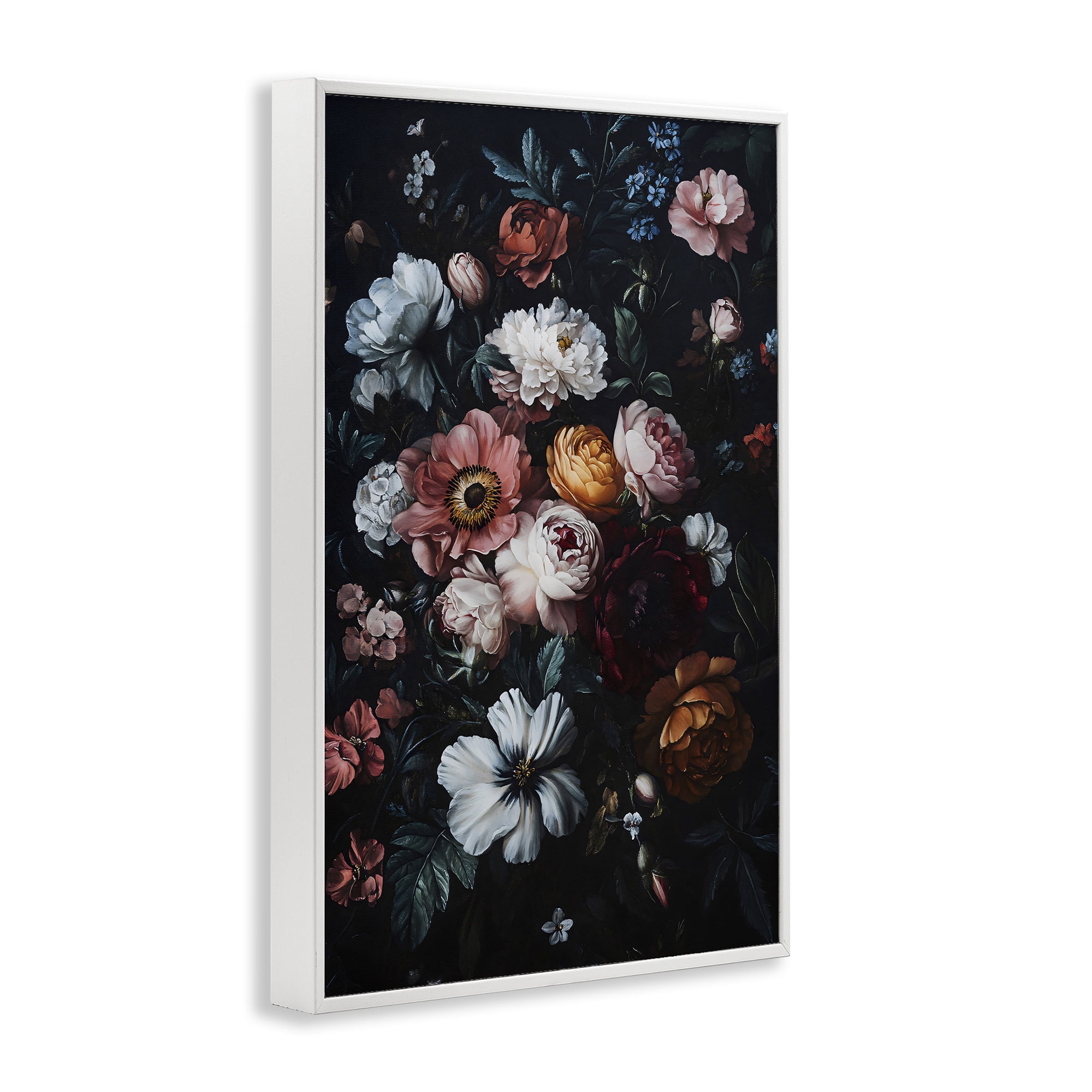 Stupell Industries Midnight Garden Velvet Florals White Framed Giclee Art, design by Creative Studio
