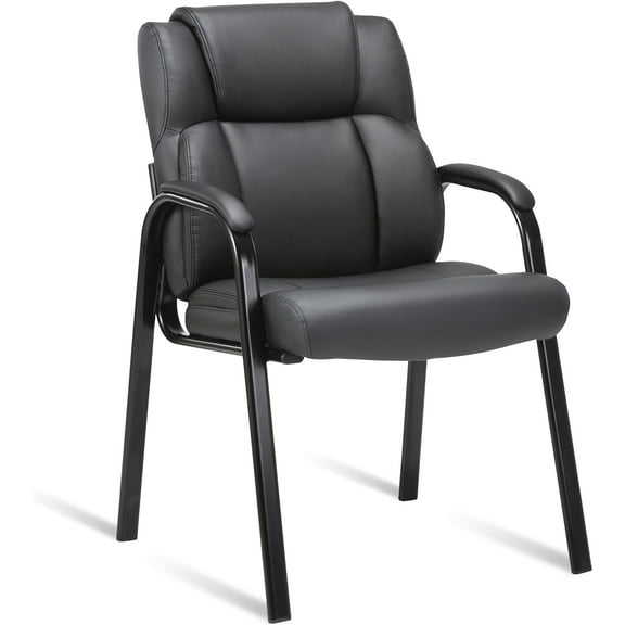 Leather Guest Chair with Padded Arm Rest for Reception Meeting Conference and Waiting Room Side Office Home Black