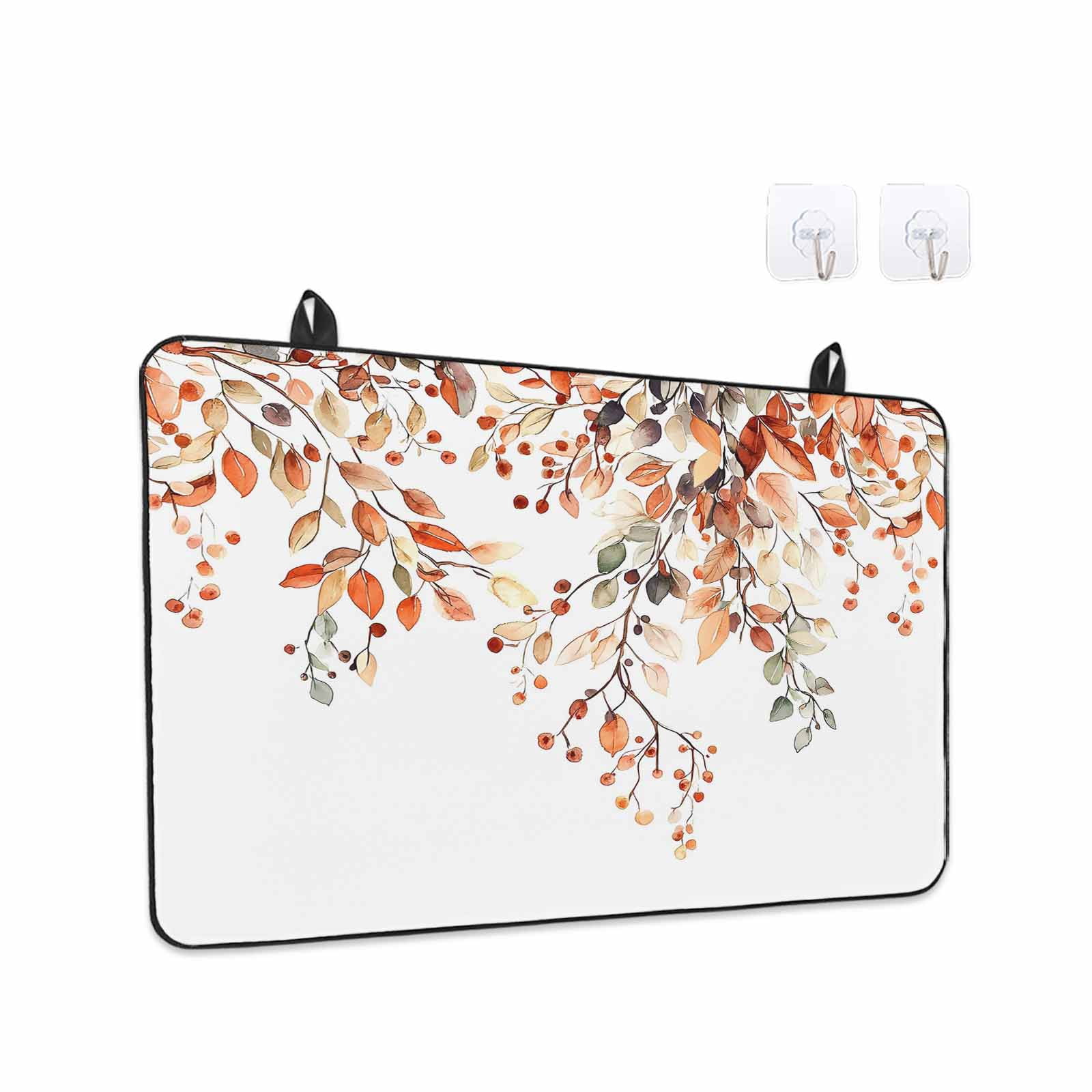 Fall Leaves Stove Top Cover for Electric Stove, Heat-proof & Non Slip Glass Top Stove Cover Protector, Farmhouse Orange Eucalyptus Leaf Floral Kitchen Flat Cooktop Rubber Mat 24x21 Inches