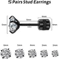 thumbnail image 3 of Monebena 5 Pairs Titanium Screw Back Stud Earrings Set Round Cubic Zirconia Earrings for Women Men, Black (2-6mm), 3 of 5