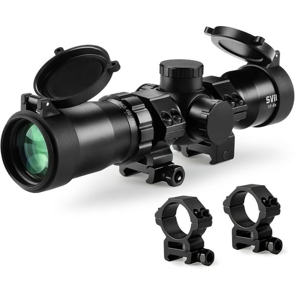 Professional Crossbow Scope, 300-450FPS(1.5-5x32), 20-100 Yards High Brightness and high Definition Red and Green Etched Glass Reticle, Free 20mm mounts