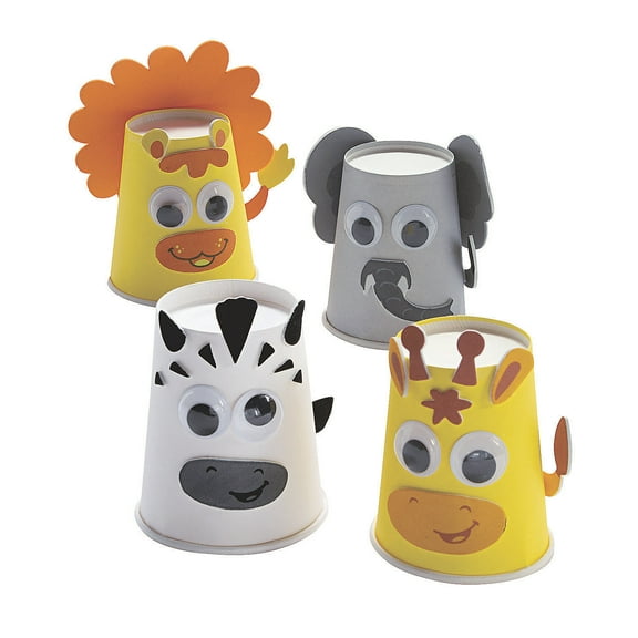 Safari Animal Cup Craft Kit, Makes 12, Craft Kits, Party Supplies, 12 Pieces