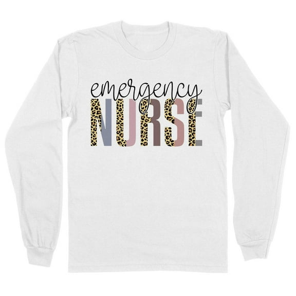 Emergency Nurse Leopard Print Long Sleeve Shirt Unisex Large White