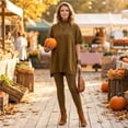 thumbnail image 7 of Szluipve 2 Piece Sets for Women 2 Piece Knit Loungewear Set Turtleneck Short Sleeve Oversized Tunic Top & Ribbed High Waist Leggings Casual Loose Fall Winter Outfit Suit Brown S, 7 of 7