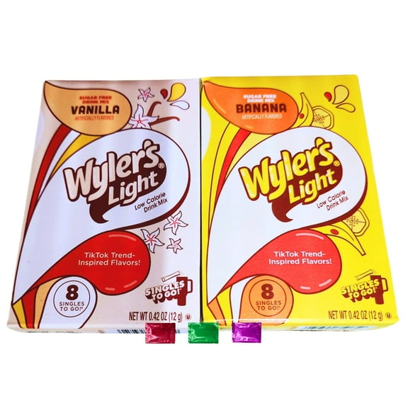 Wyler's Light Watertok Inspired Vanilla & Banana Drink Drink Mix, 16 Total Servings 2 Boxes, Zero Sugar Low Calorie TikTok Trend Singles with Snoep in Beperkte Oplage