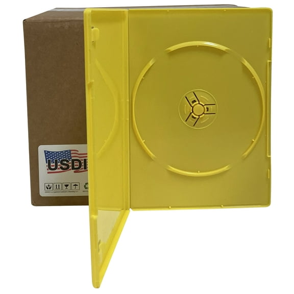 USDISC DVD Cases Slimline 7mm Premium, Single 1 Disc, Yellow, Pack Of 100