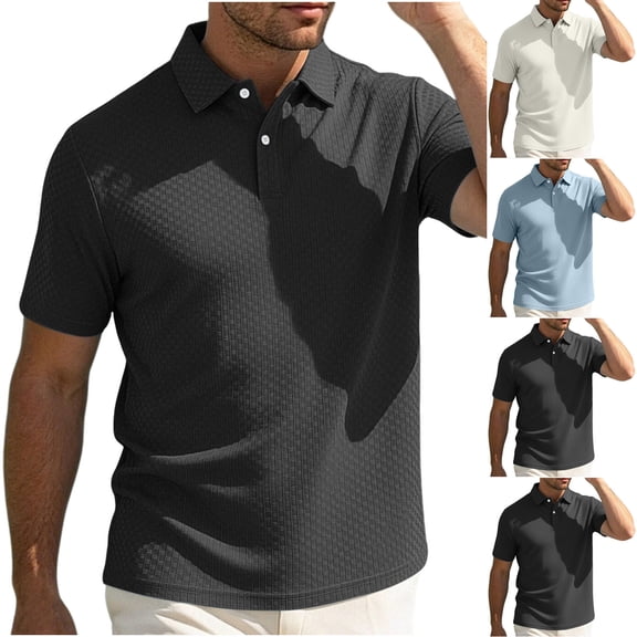 IhhxPro Men's Short Sleeve Collared Shirt Sport Moisture-Wicking Waffle Textured Casual Tee Lightweight Breathable Athletic Golf Summer Outdoor Active Fit S-3XL
