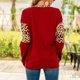thumbnail image 4 of Tops de manga larga para mujer, cuello redondo, bloque de color leopardo, blusas casuales de moda, camisetas para el hogar, oficina, fecha, cumpleaños, rojo vino M, 4 of 6