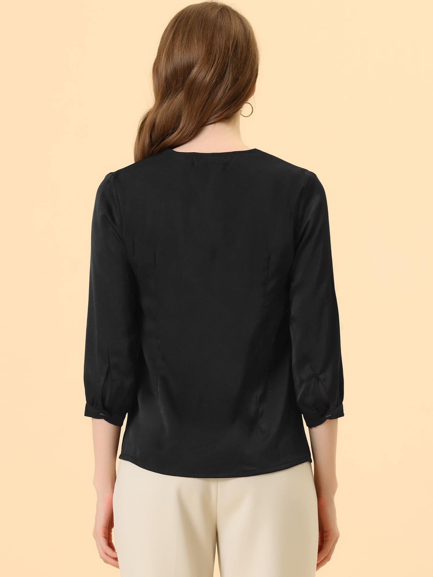 DARING DIVA Women's Satin Blouse Long Sleeve V Neck Top Shirts XL Black