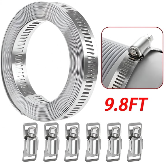 TALENO 9.8ft Adjustable Large Hose Clamps Worm Gear Stainless Steel Clamp  6 Fasteners