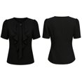 thumbnail image 7 of WAGUTH Women's Elegant Ruffle Front Blouses Short Sleeve Round Neck Solid Color Tops for Casual & Office Business Wear,Black,XXL, 7 of 7