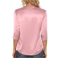 thumbnail image 5 of VBVC Women's Crew Neck 3/4 Sleeve Satin Blouse , Ladies' Glossy Silky Dressy Top , Elegant Office Casual Shirt For Women,Pink,S-2XL, 5 of 9